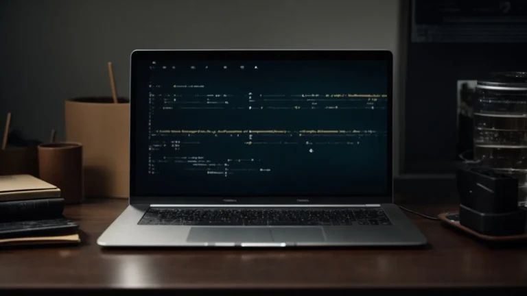 a laptop open on a desk displaying coding software, with a symbol of interconnected people on the screen, representing social network integration.